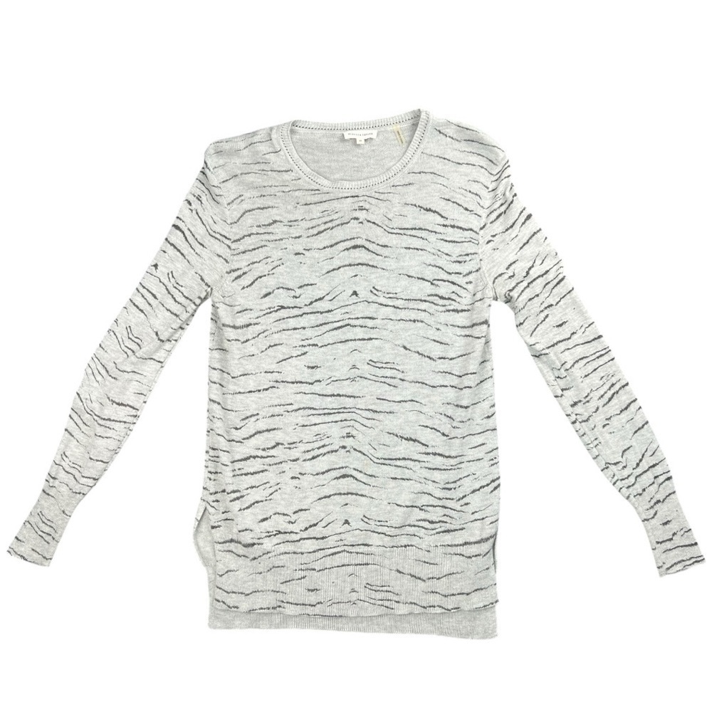 Rebecca Taylor Wool Blend Gray Crew Neck Zebra Print Sweater In Size M